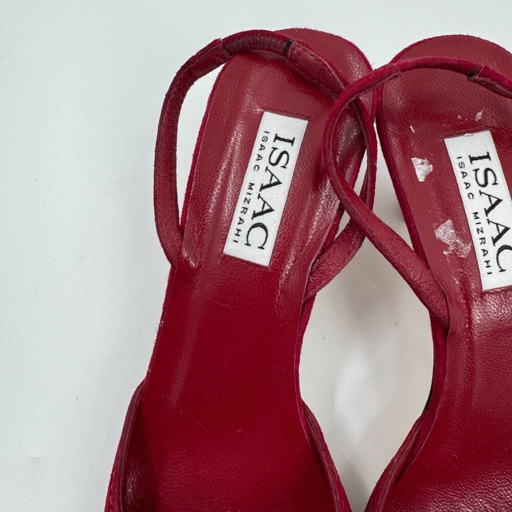 Isaac Mizrahi Red Suede Pointed Toe Slingback Heels With Bow Detail Size 8 M Mad - Picture 9 of 10